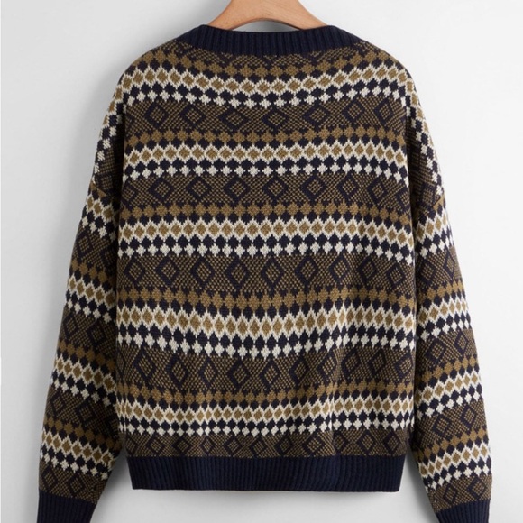 Drop Shoulder Argyle Pattern Sweater - Picture 2 of 5